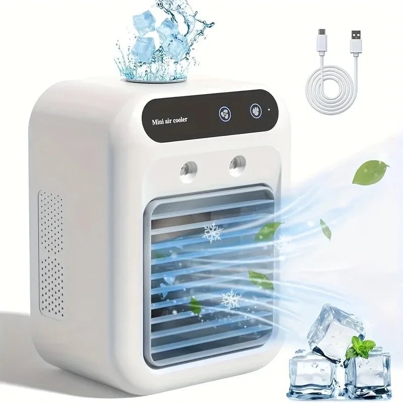 USB Rechargeable Mini Air Conditioner Fan Portable Cooling Fan with 1800mAh Battery Air Circulator Humidifier - for Home Office - TRENSET