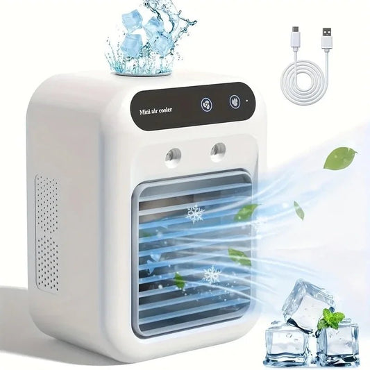 USB Rechargeable Mini Air Conditioner Fan Portable Cooling Fan with 1800mAh Battery Air Circulator Humidifier - for Home Office - TRENSET
