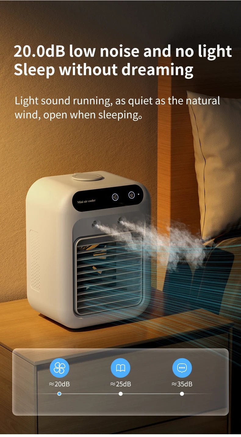 USB Rechargeable Mini Air Conditioner Fan Portable Cooling Fan with 1800mAh Battery Air Circulator Humidifier - for Home Office - TRENSET