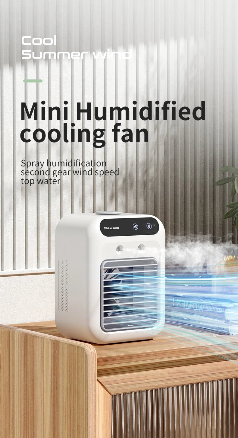 USB Rechargeable Mini Air Conditioner Fan Portable Cooling Fan with 1800mAh Battery Air Circulator Humidifier - for Home Office - TRENSET