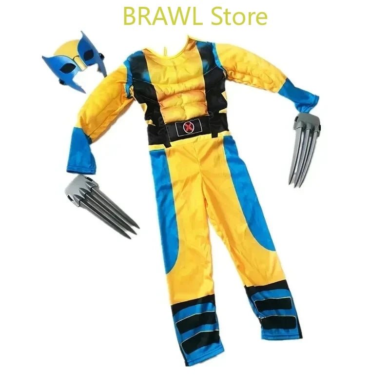 Wolverine Cosplay Costume Kids Wolf Black Superhero Panther Claws Mask Jumpsuit Halloween Bodysuit Muscle Suit for Child Gift - TRENSET