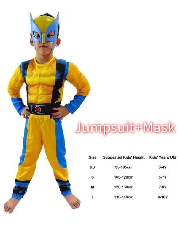 Wolverine Cosplay Costume Kids Wolf Black Superhero Panther Claws Mask Jumpsuit Halloween Bodysuit Muscle Suit for Child Gift - TRENSET