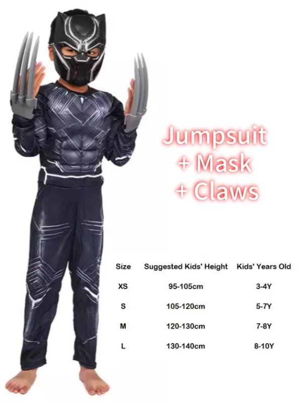 Wolverine Cosplay Costume Kids Wolf Black Superhero Panther Claws Mask Jumpsuit Halloween Bodysuit Muscle Suit for Child Gift - TRENSET