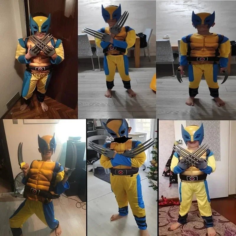 Wolverine Cosplay Costume Kids Wolf Black Superhero Panther Claws Mask Jumpsuit Halloween Bodysuit Muscle Suit for Child Gift - TRENSET