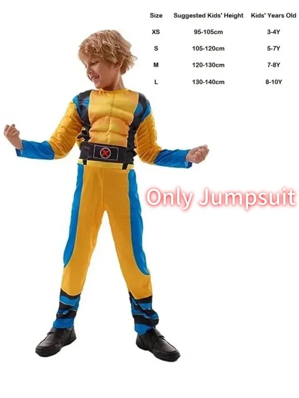 Wolverine Cosplay Costume Kids Wolf Black Superhero Panther Claws Mask Jumpsuit Halloween Bodysuit Muscle Suit for Child Gift - TRENSET