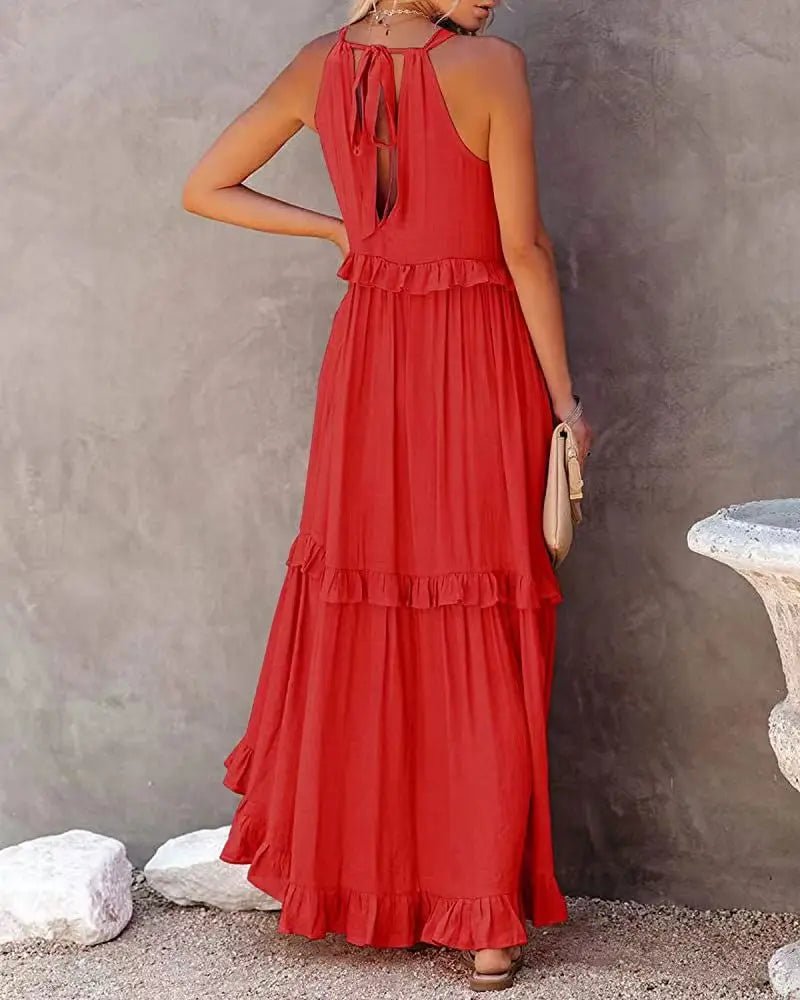 Women Casual Solid Ruffles Long Dress Summer Elegant Sleeveless Sundress Elegant Harajuku Maxi Dress Beach Party Evening Vestido - TRENSET