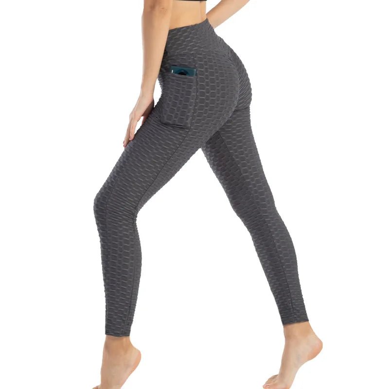Women Fashion Pocket Bubble Pants Stretchy Slim Leggings Gym Running Cycling Fitness Pants High Waist Hip Lift Leggings Female - TRENSET