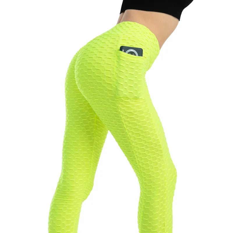 Women Fashion Pocket Bubble Pants Stretchy Slim Leggings Gym Running Cycling Fitness Pants High Waist Hip Lift Leggings Female - TRENSET