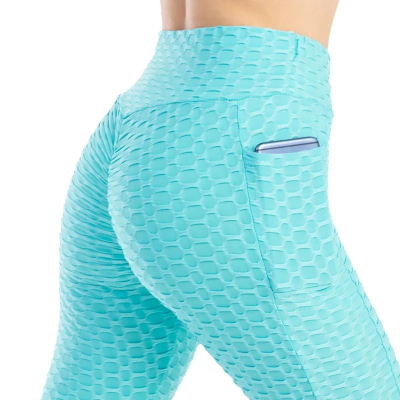 Women Fashion Pocket Bubble Pants Stretchy Slim Leggings Gym Running Cycling Fitness Pants High Waist Hip Lift Leggings Female - TRENSET