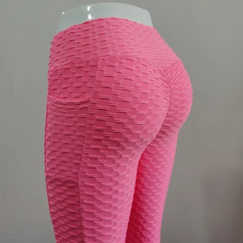 Women Fashion Pocket Bubble Pants Stretchy Slim Leggings Gym Running Cycling Fitness Pants High Waist Hip Lift Leggings Female - TRENSET