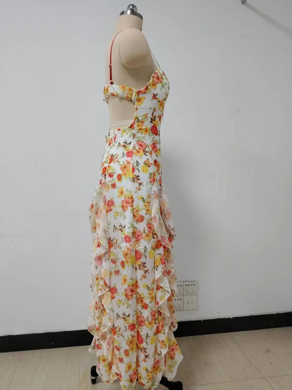 Women's 2025 Off Shoulder Formal Gown Organza Long Evening Dress with Floral Print Flowy A - Line Prom Maxi Summer Dress - TRENSET