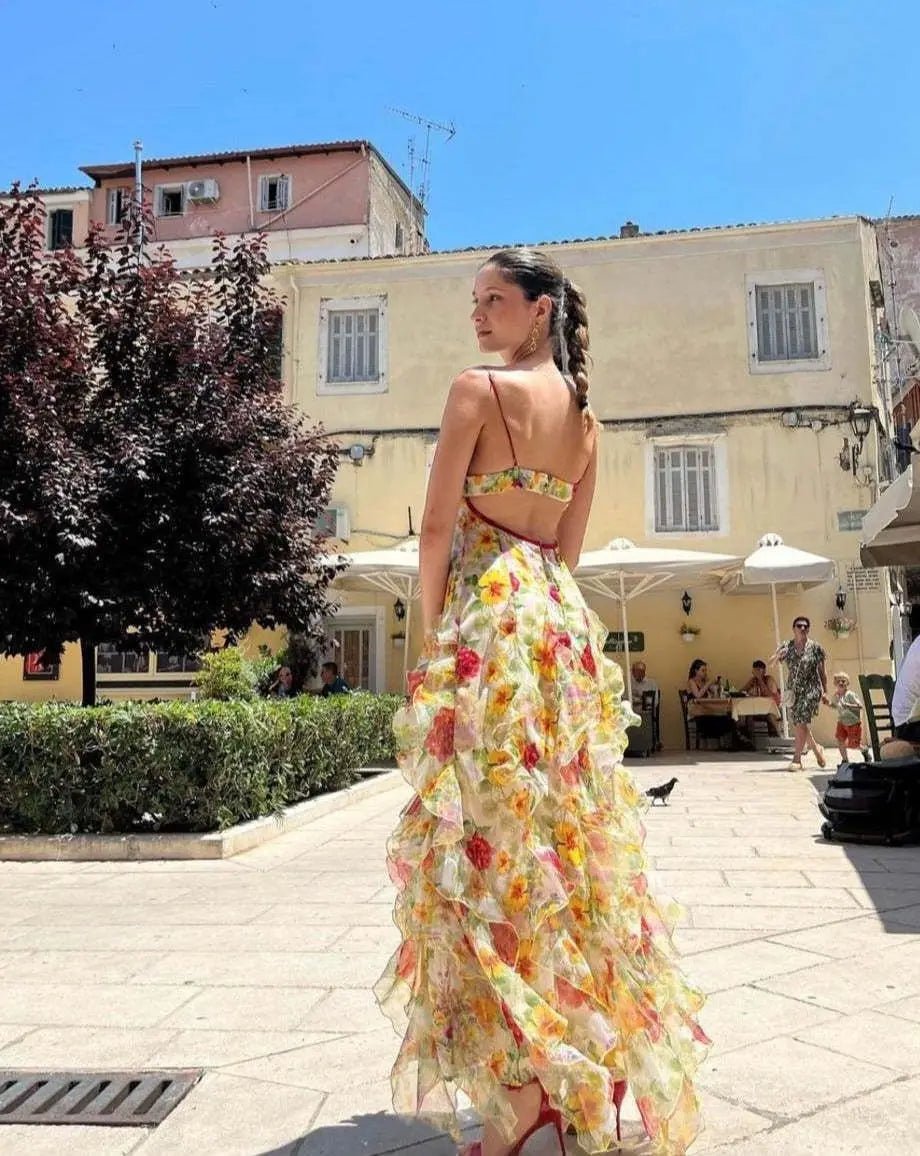 Women's 2025 Off Shoulder Formal Gown Organza Long Evening Dress with Floral Print Flowy A - Line Prom Maxi Summer Dress - TRENSET