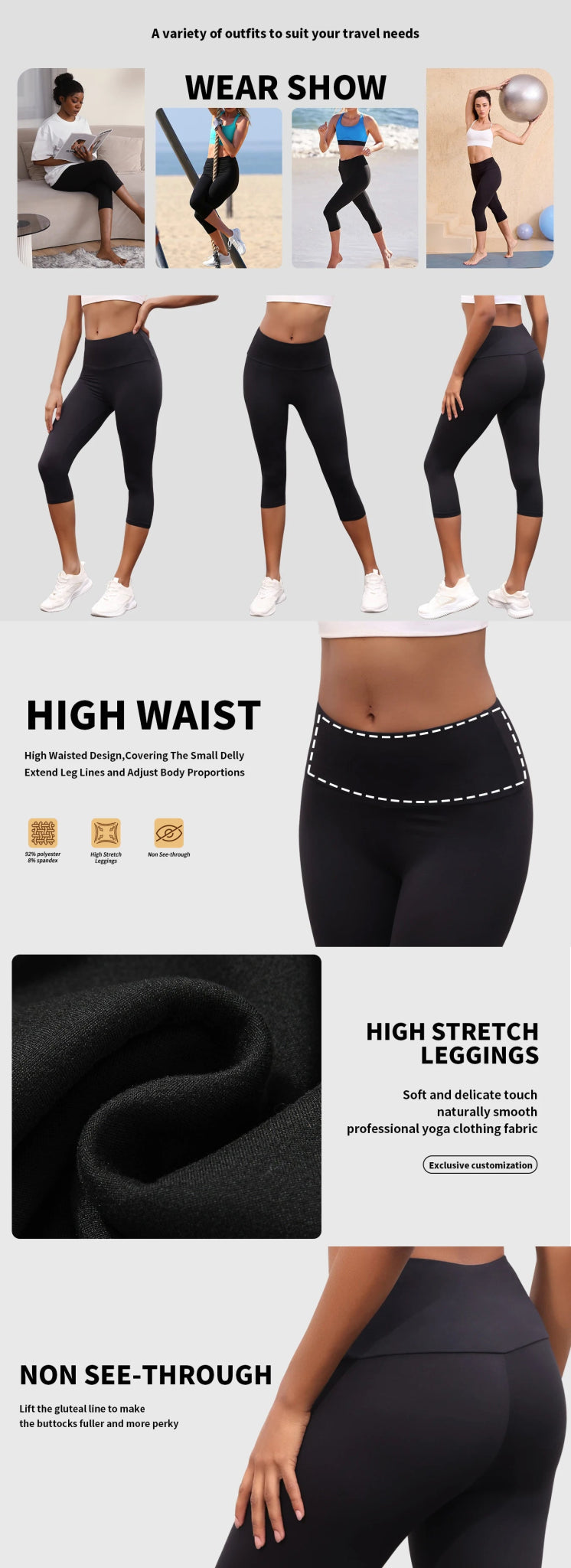 Women's High Waisted Capri Pants Super Soft No See Through Workout Yoga Push Up Gym Fitness Running Athletic Leggings - TRENSET