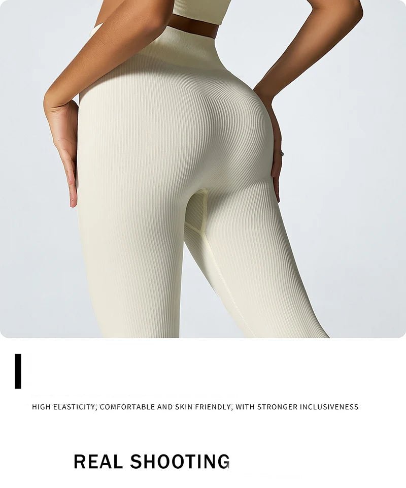 Women's seamless knitted thread yoga pants high waisted sports leggings hip lifting running training slimming and fashionable - TRENSET
