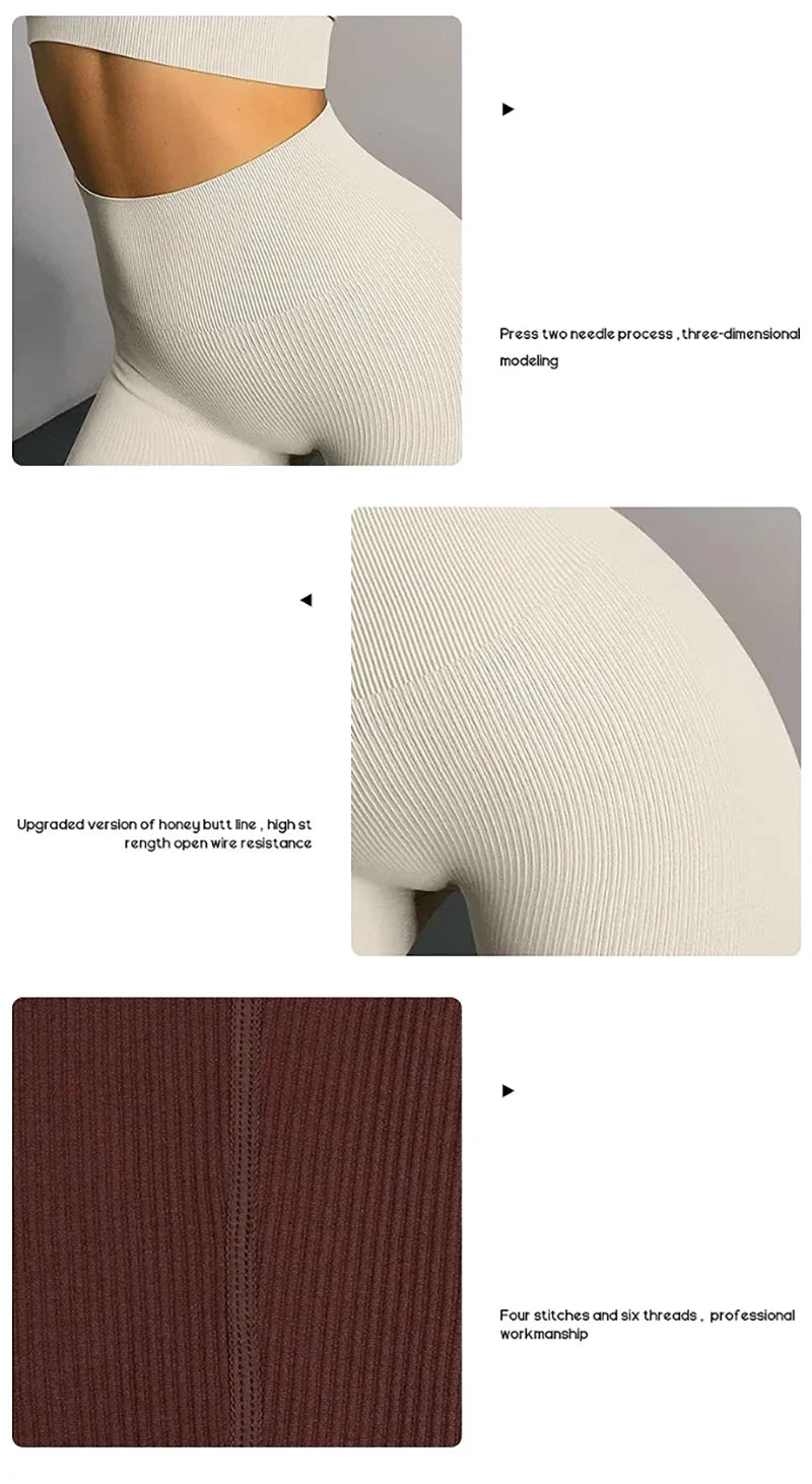 Women's seamless knitted thread yoga pants high waisted sports leggings hip lifting running training slimming and fashionable - TRENSET