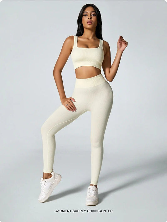 Women's seamless knitted thread yoga pants high waisted sports leggings hip lifting running training slimming and fashionable - TRENSET